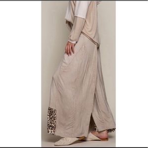 NWT POL Boho Wide Leg Pants with Leopard Accents